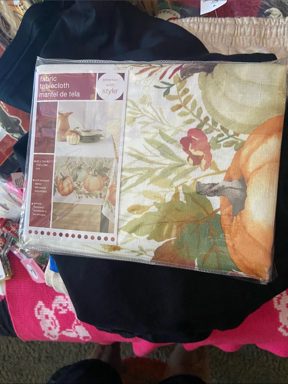 Fabric Tablecloth by  - Autumn Pumpkin Floral in Cream and Orange